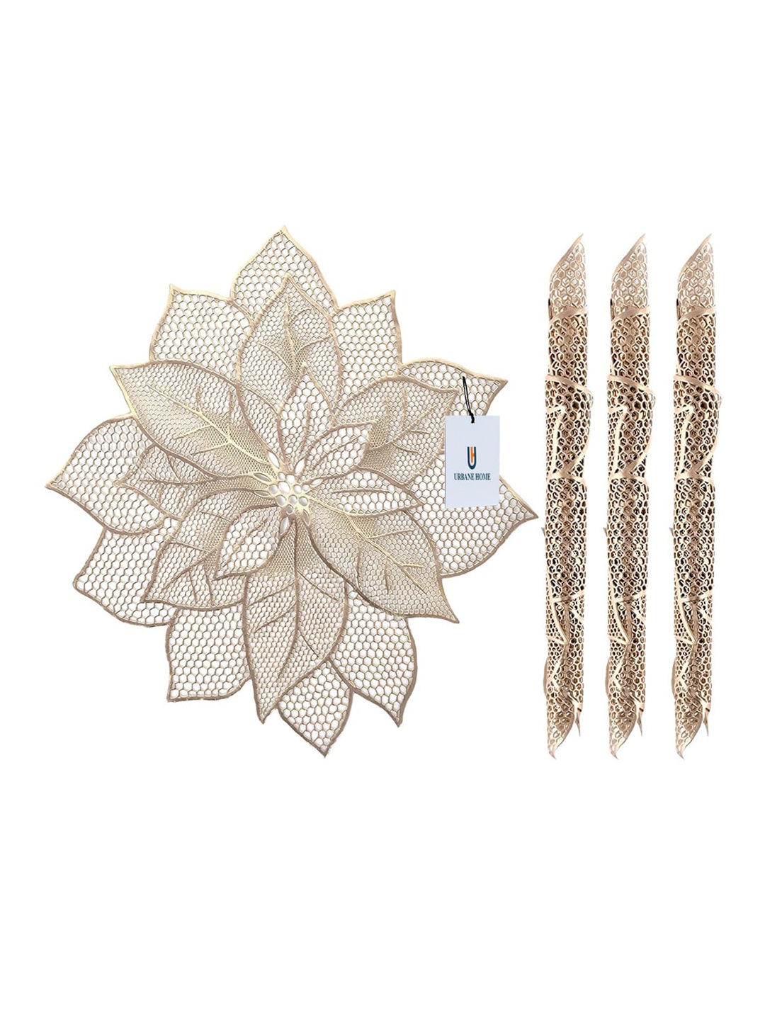 

Kuber Industries Gold Toned 4 Pcs Floral Textured Leather Table Placemats