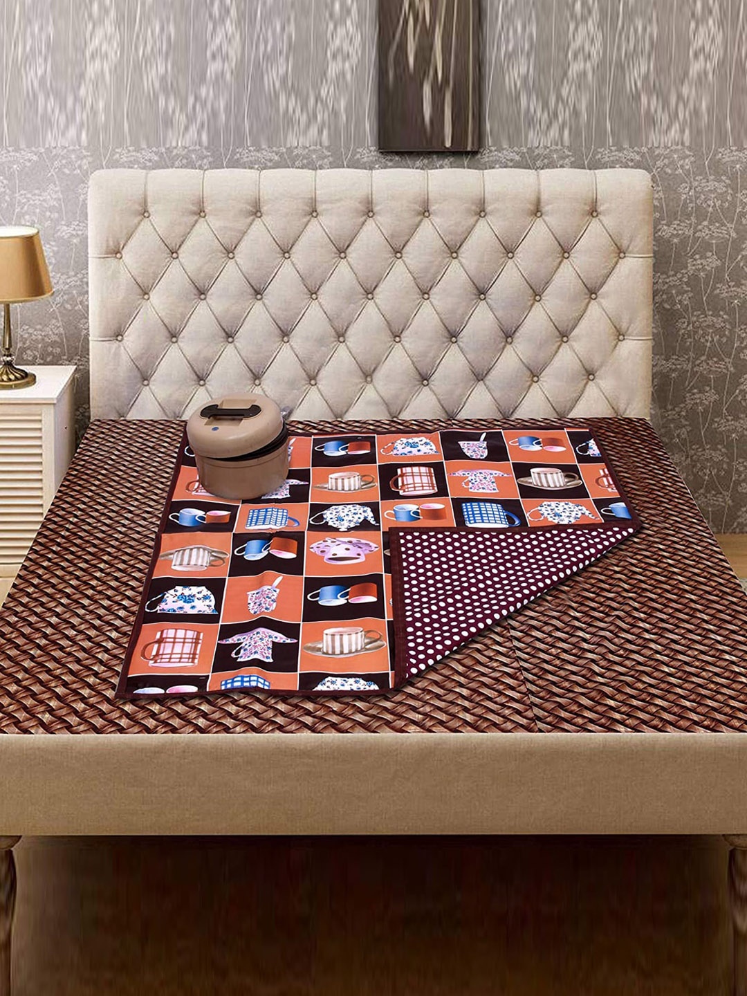 

Kuber Industries Orange & Brown Waterproof Bed Food Mat