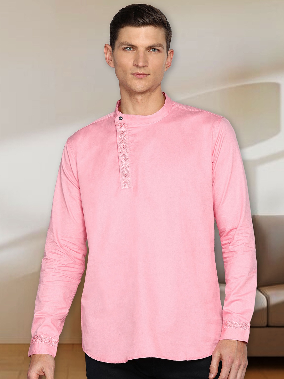 

Kuons Avenue Thread Work Pastels Cotton Angrakha Kurta, Pink