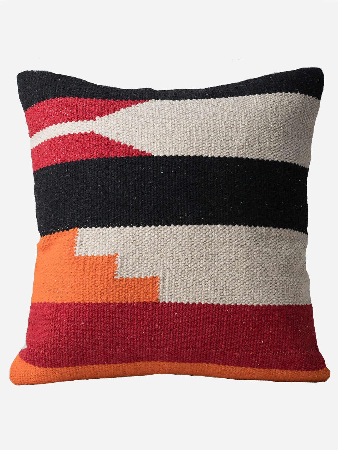 

Decazone White & Orange Geometric Cotton Square Cushion Cover