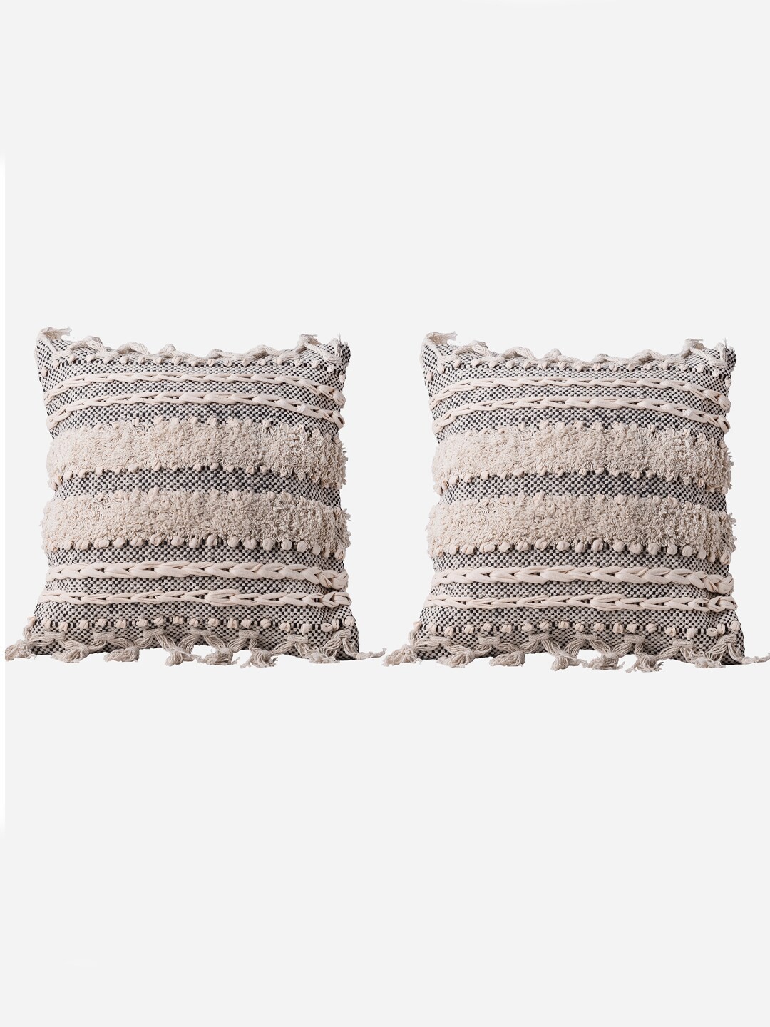 

Decazone Grey & White 2 Pieces Cotton Rectangle Cushion Covers