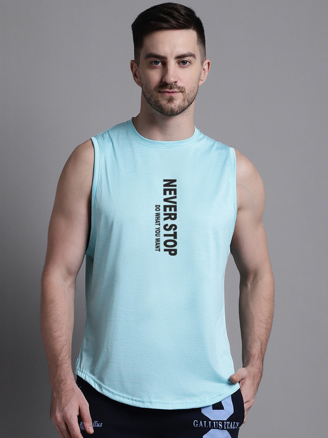 

Friskers Typography Printed Sleeveless Slim Fit Innerwear Vests, Turquoise blue