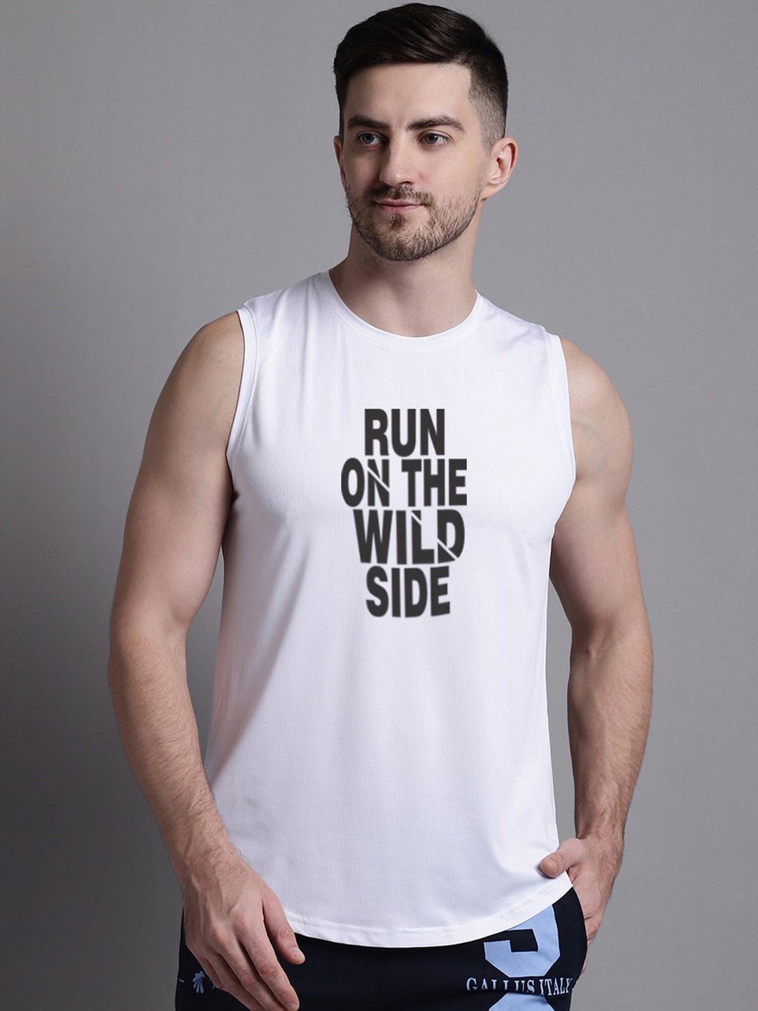 

Friskers Typography Printed Sleeveless Gym Vest, White