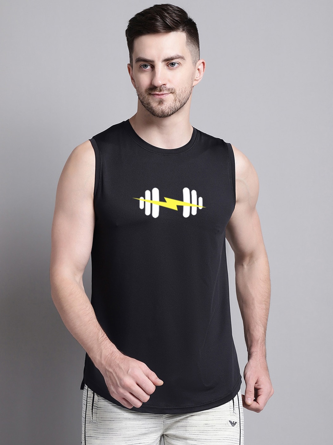 

Friskers Graphic Printed Sleeveless Slim Fit Innerwear Vests, Black