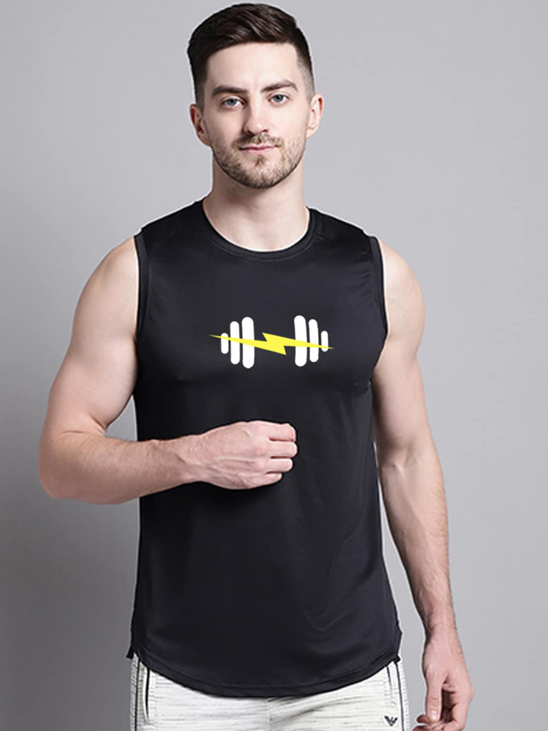 

Friskers Graphic Printed Round Neck Gym Vest MST458-1884-01-S, Black