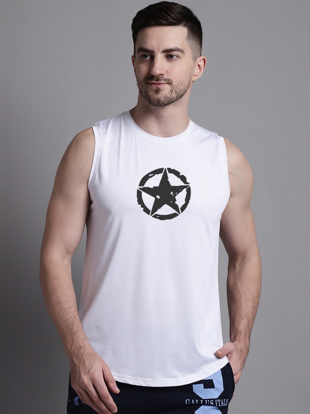 

Friskers Graphic Printed Sleeveless Slim Fit Innerwear Vests, White