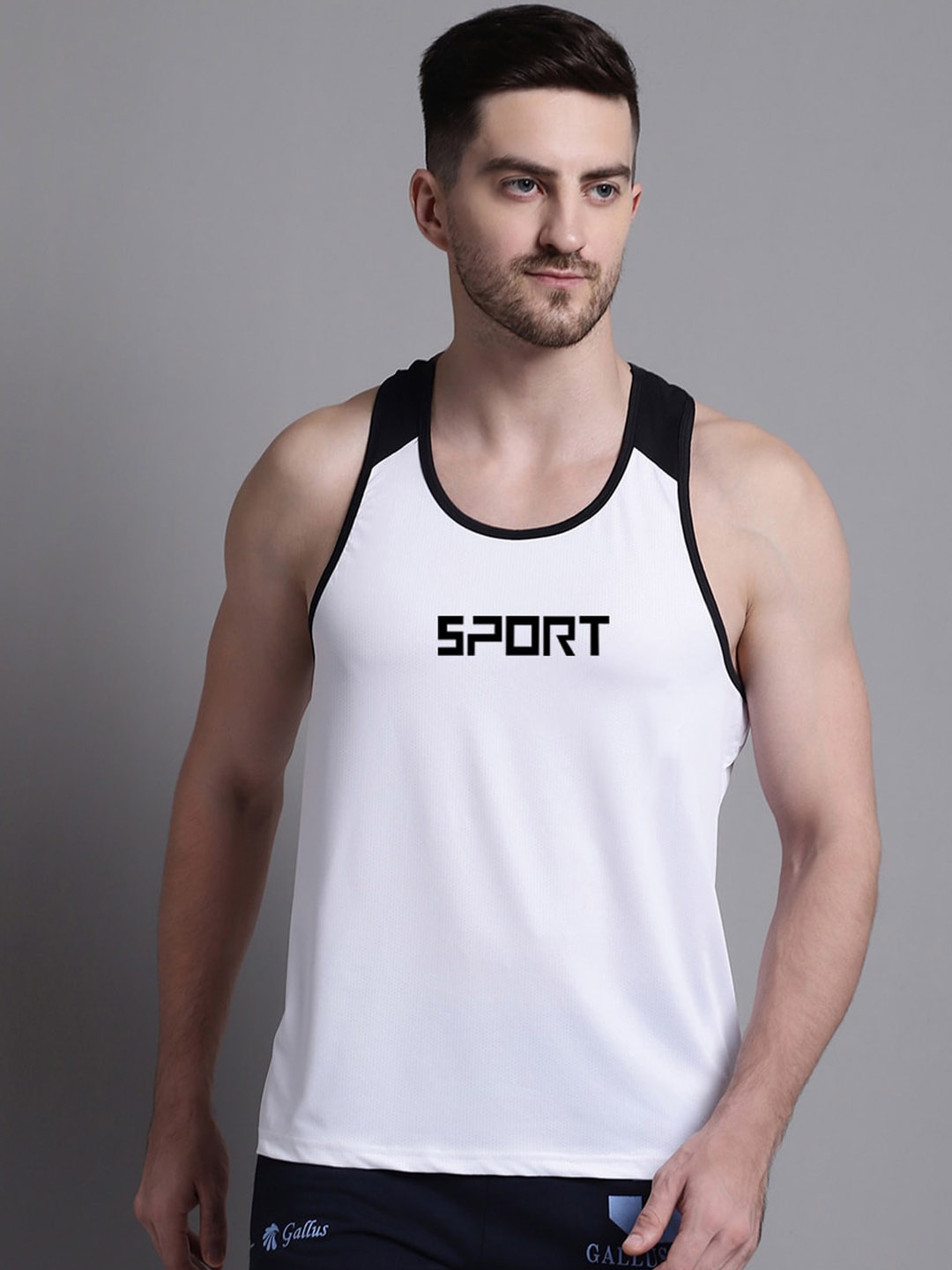 

Friskers Typography Printed Slim-Fit Breathable Gym Vest, White