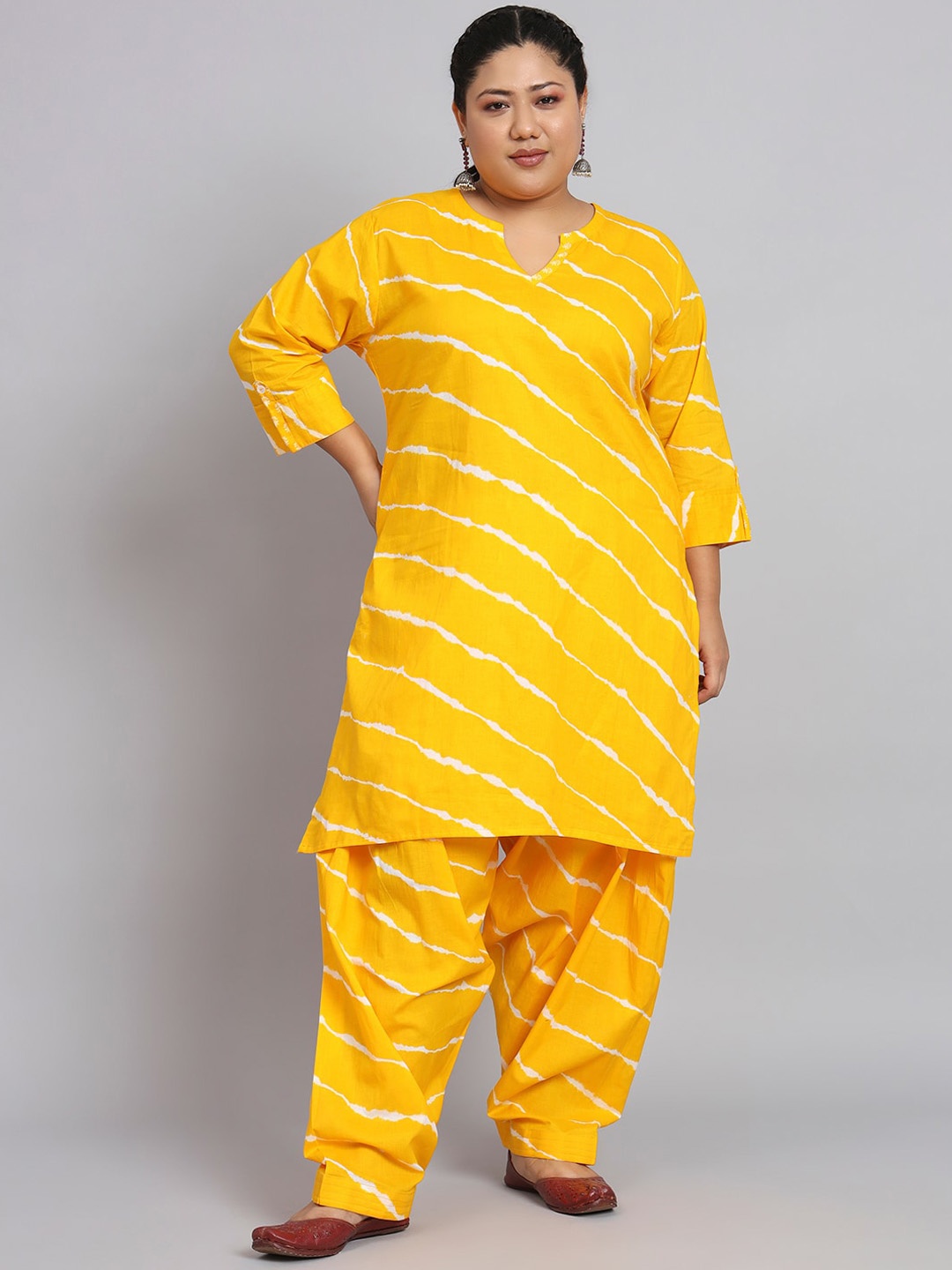 

KALINI Leheriya Printed Regular Pure Cotton Kurta with Salwar, Yellow