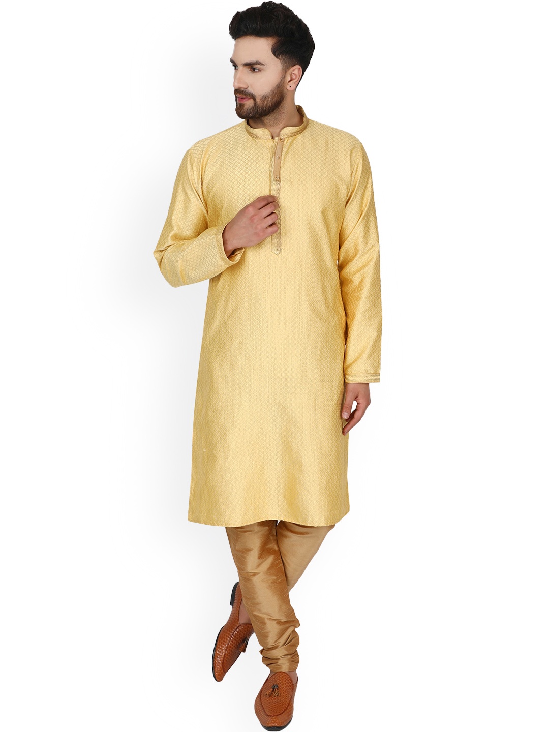 

Enciger Geometric Woven Design Regular Kurta With Churidar, Beige