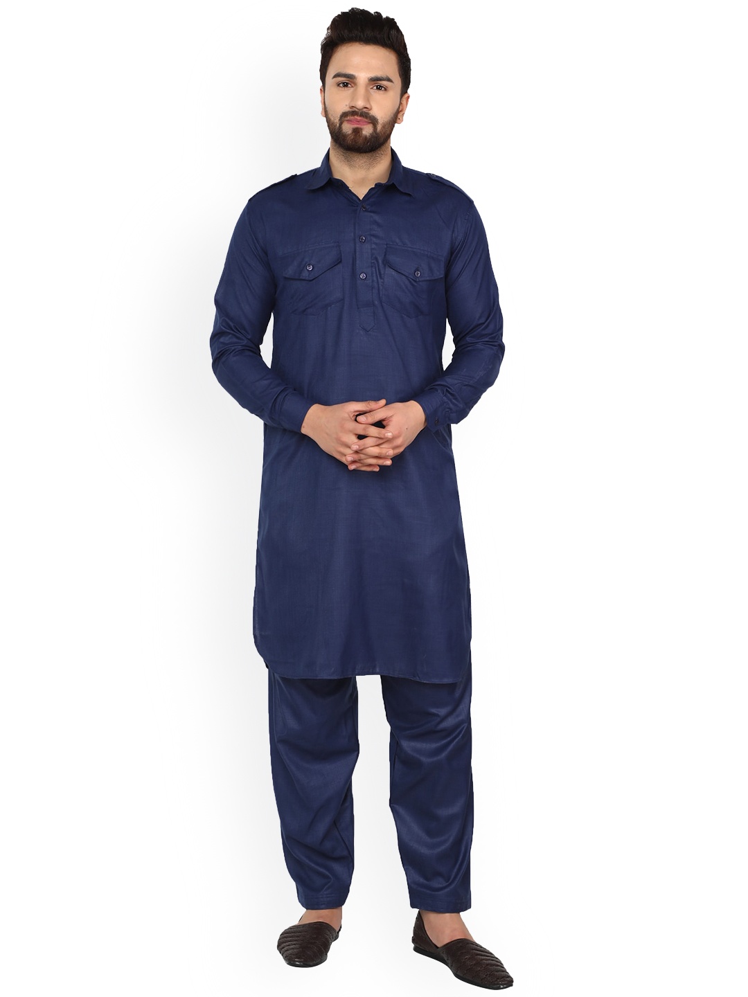 

Enciger Pure Cotton Pathani Kurta with Pyjamas, Blue