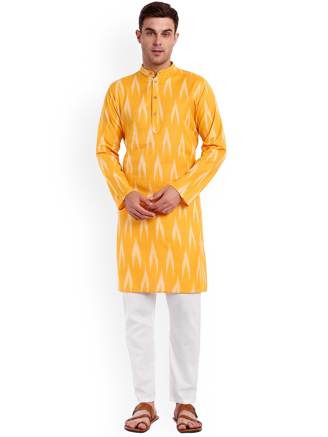 

Enciger Motifs Woven Design Regular Pure Cotton Kurta With Pyjamas, Yellow