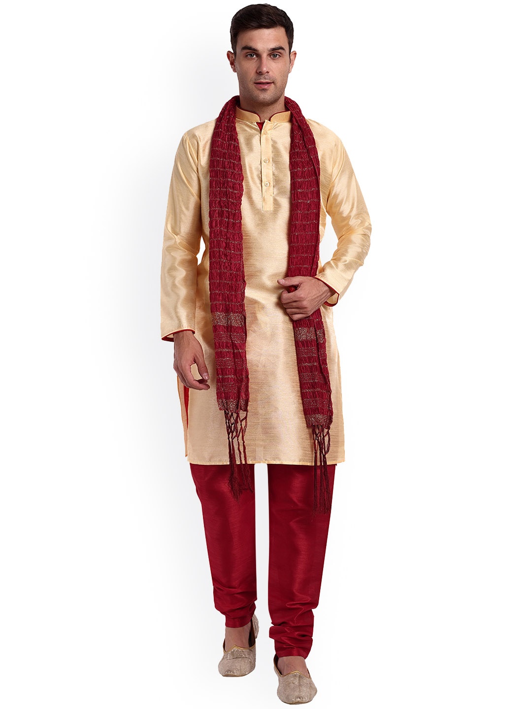 

Enciger Thread Work Dupion Silk Kurta with Churidar & With Dupatta, Beige
