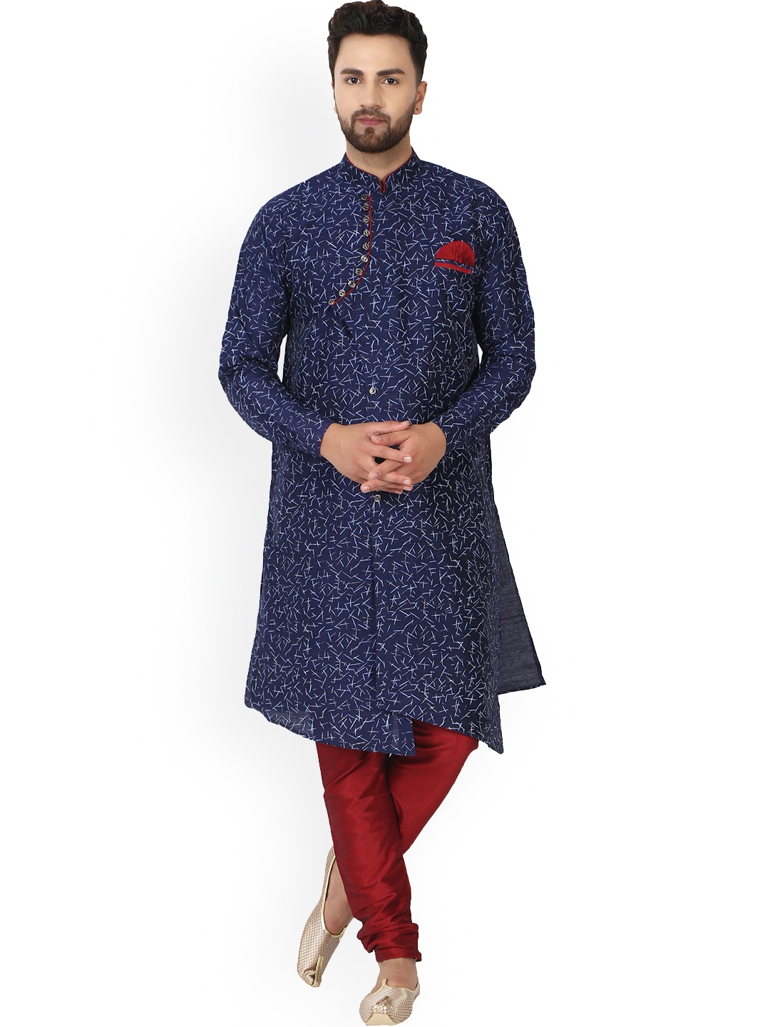 

Enciger Abstract Printed Mandarin Collar Straight Kurta With Churidar, Blue