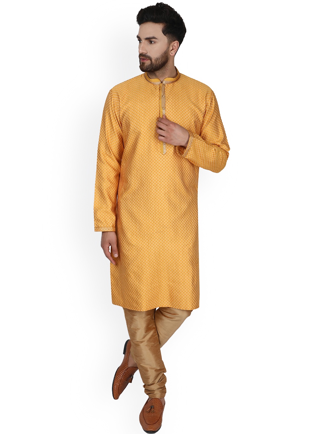 

Enciger Ethnic Motif Woven Design Regular Kurta With Churidar, Gold