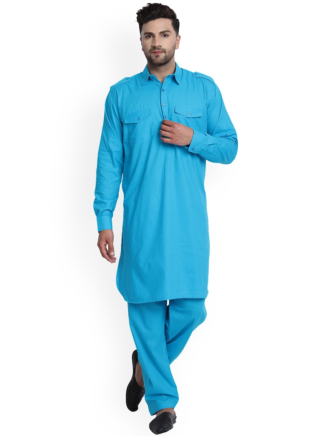 

Enciger Pure Cotton Pathani Kurta with Salwar, Turquoise blue