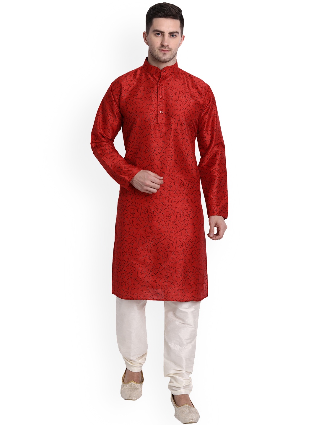 

Enciger Abstract Printed Dupion Silk Kurta with Churidar, Red