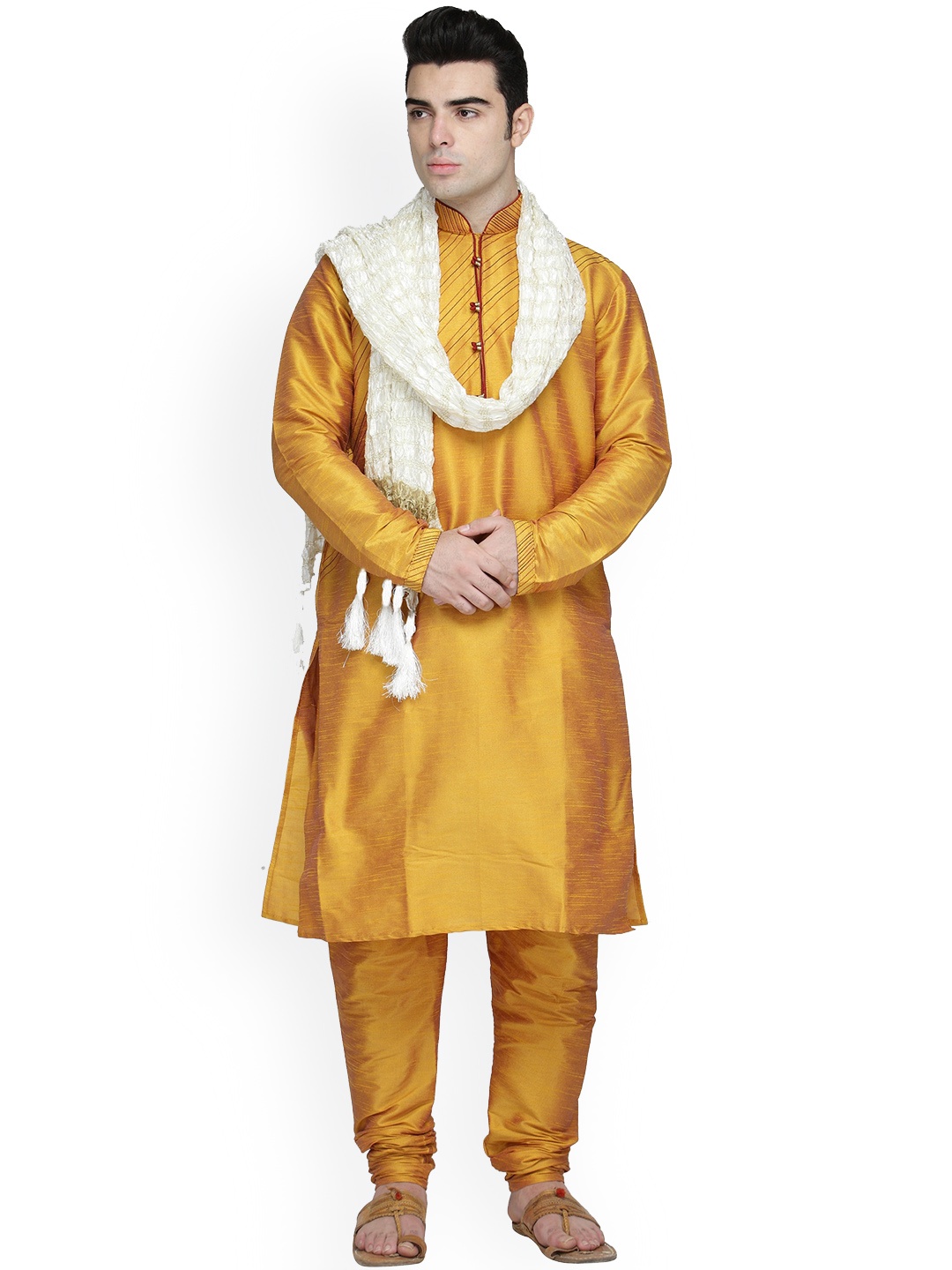 

Enciger Yoke Design Regular Dupion Silk Kurta With Churidar & Dupatta, Yellow