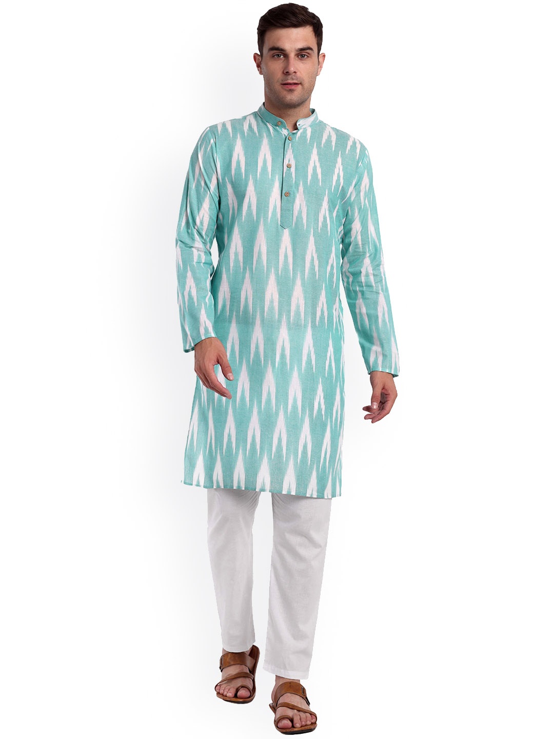 

Enciger Ethnic Motif Printed Regular Pure Cotton Kurta with Pyjamas, Sea green
