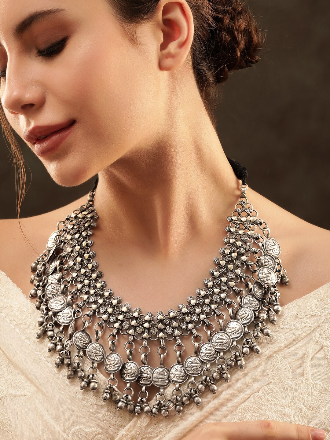 

Rubans Silver-Plated Embossed Necklace