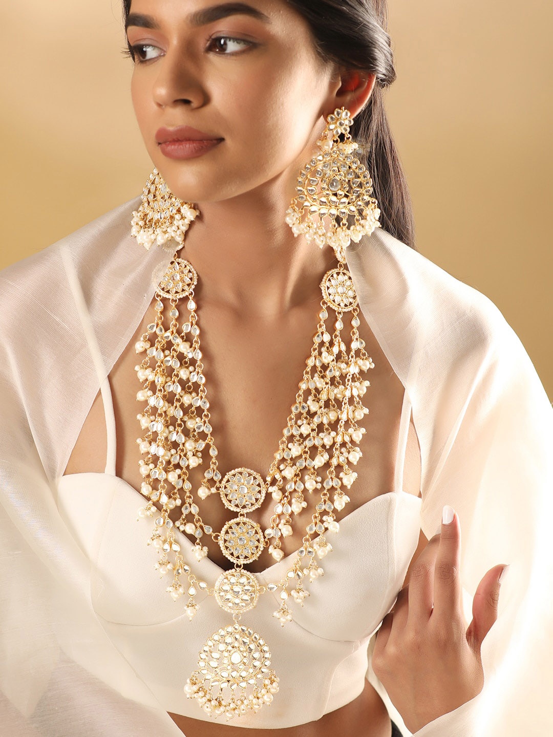 

Rubans 24K Gold-Plated Kundan & Pearl Layered Necklace Set