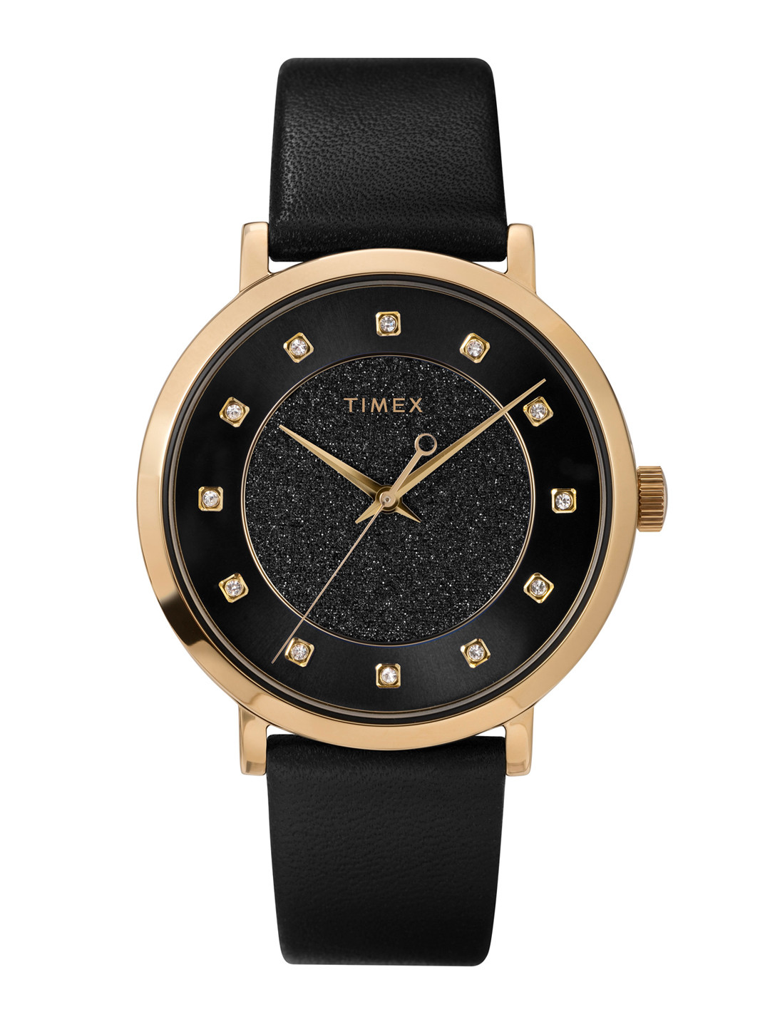 

Timex Women Brass Embellished Dial & Leather Straps Analogue Watch TW2U41200UJ, Black