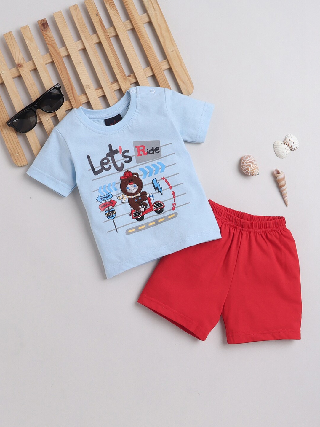 

Little County Infants Boys Printed Pure Cotton T-shirt With Shorts, Blue
