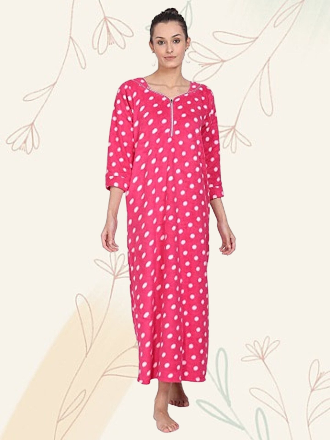 

Noty Polka Dots Printed Maxi Nightdress, Pink