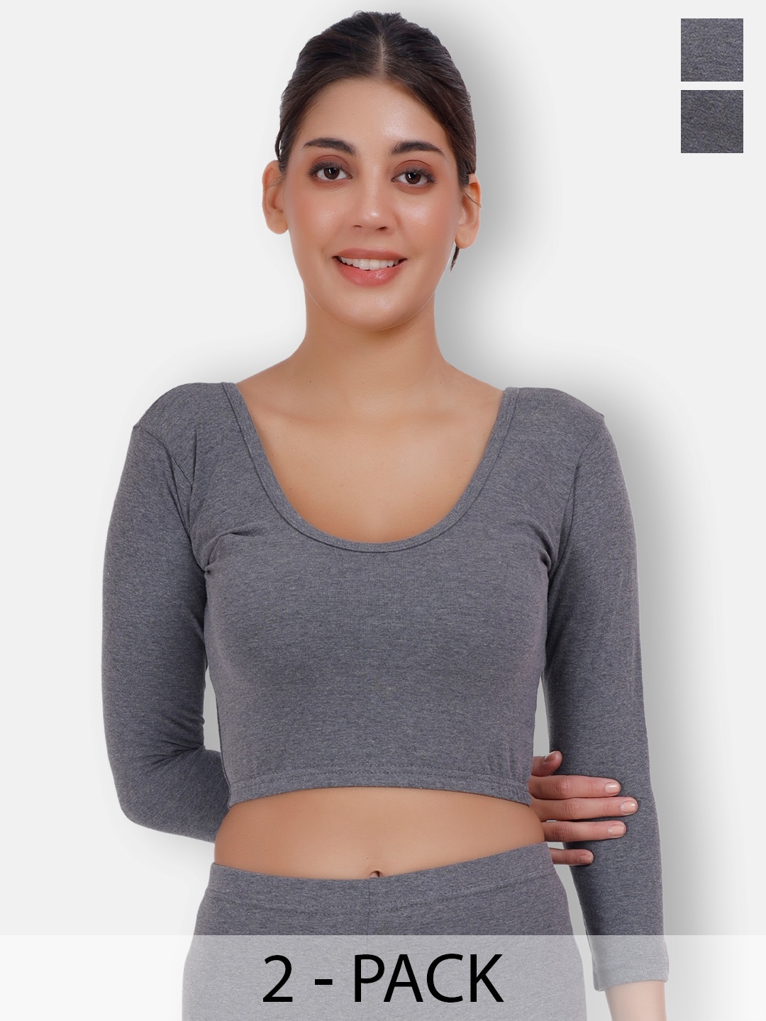 

SELFCARE Pack Of 2 Thermal Crop Tops, Charcoal