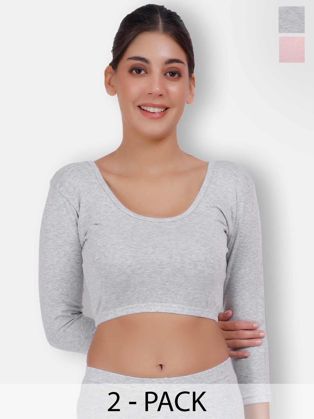 

SELFCARE Pack Of 2 Thermal Crop Tops, Grey