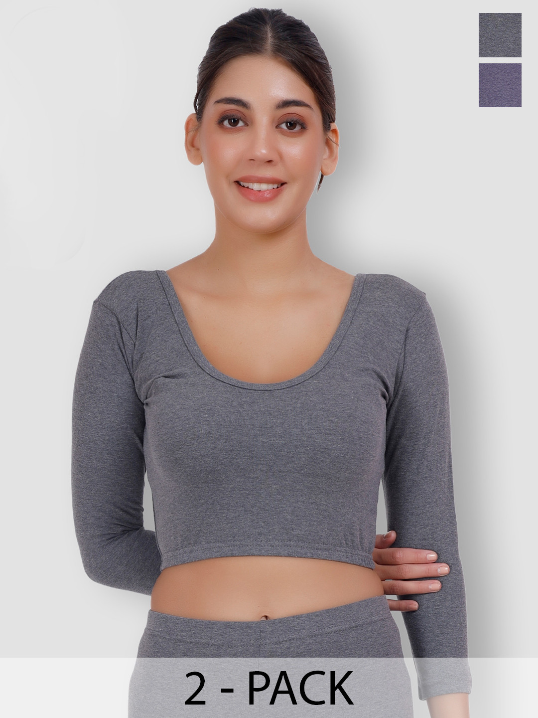 

SELFCARE Pack Of 2 Thermal Crop Tops, Charcoal