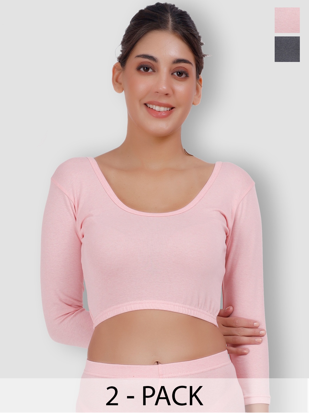 

SELFCARE Pack Of 2 Thermal Crop Tops, Charcoal