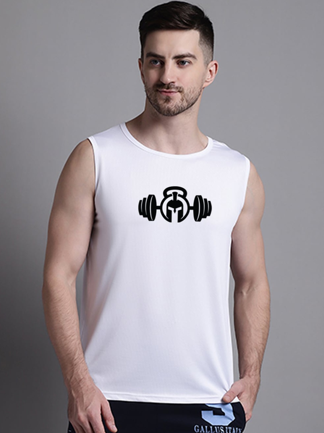 

Friskers Graphic Printed Round Neck Sleeveless Slim Fit Regular T-shirt, White