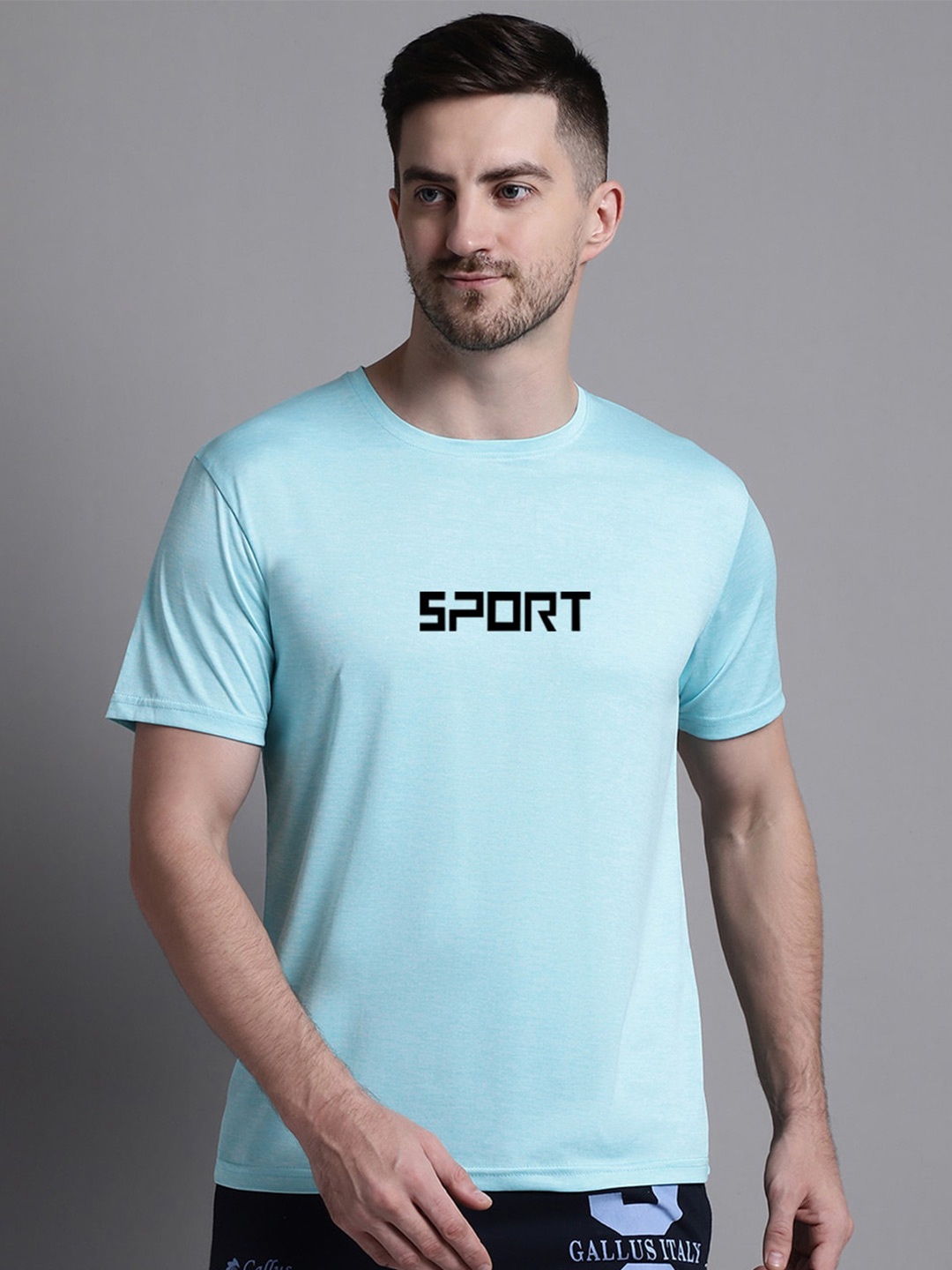 

Friskers Slim Fit Typography Printed Round Neck Running T-shirt, Turquoise blue
