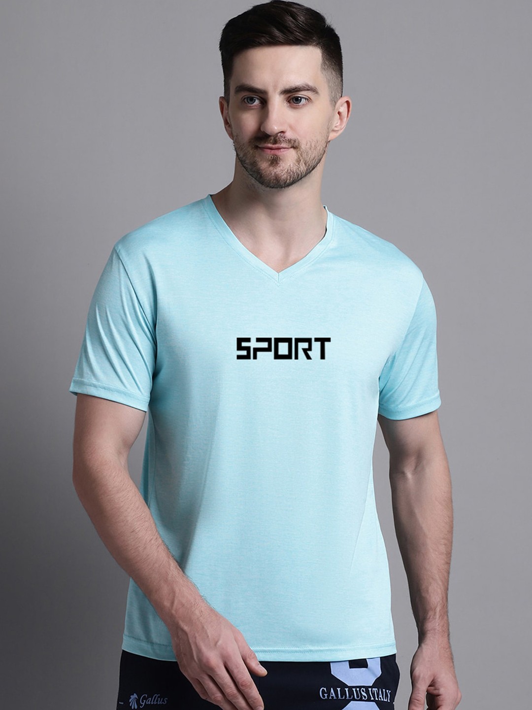 

Friskers Typography Printed V-Neck Slim Fit Sports T-shirt, Turquoise blue