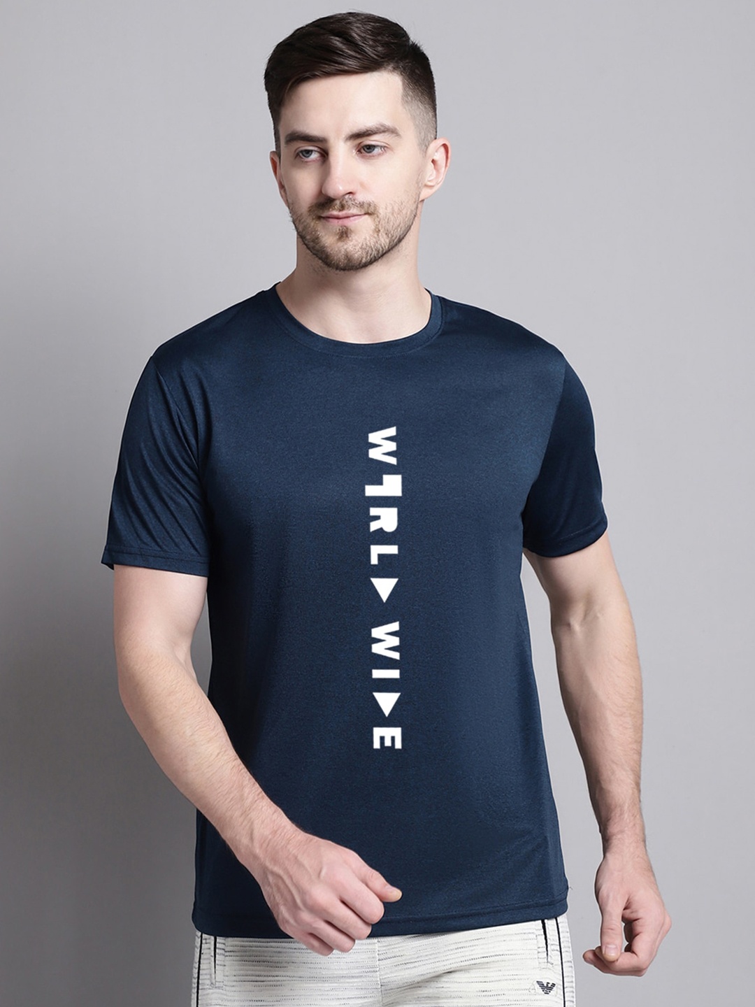 

Friskers Typography Printed Slim Fit Sports T-shirt, Navy blue
