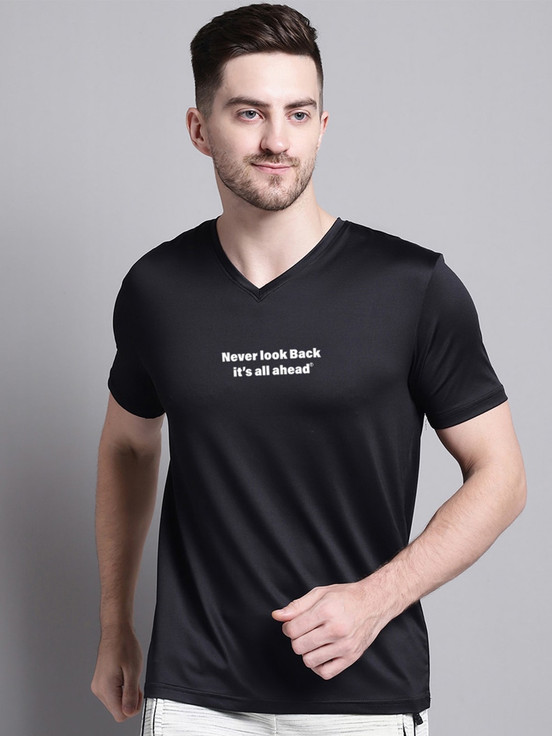 

Friskers Typography Printed V-Neck Short Sleeve Slim Fit Regular T-shirt, Black