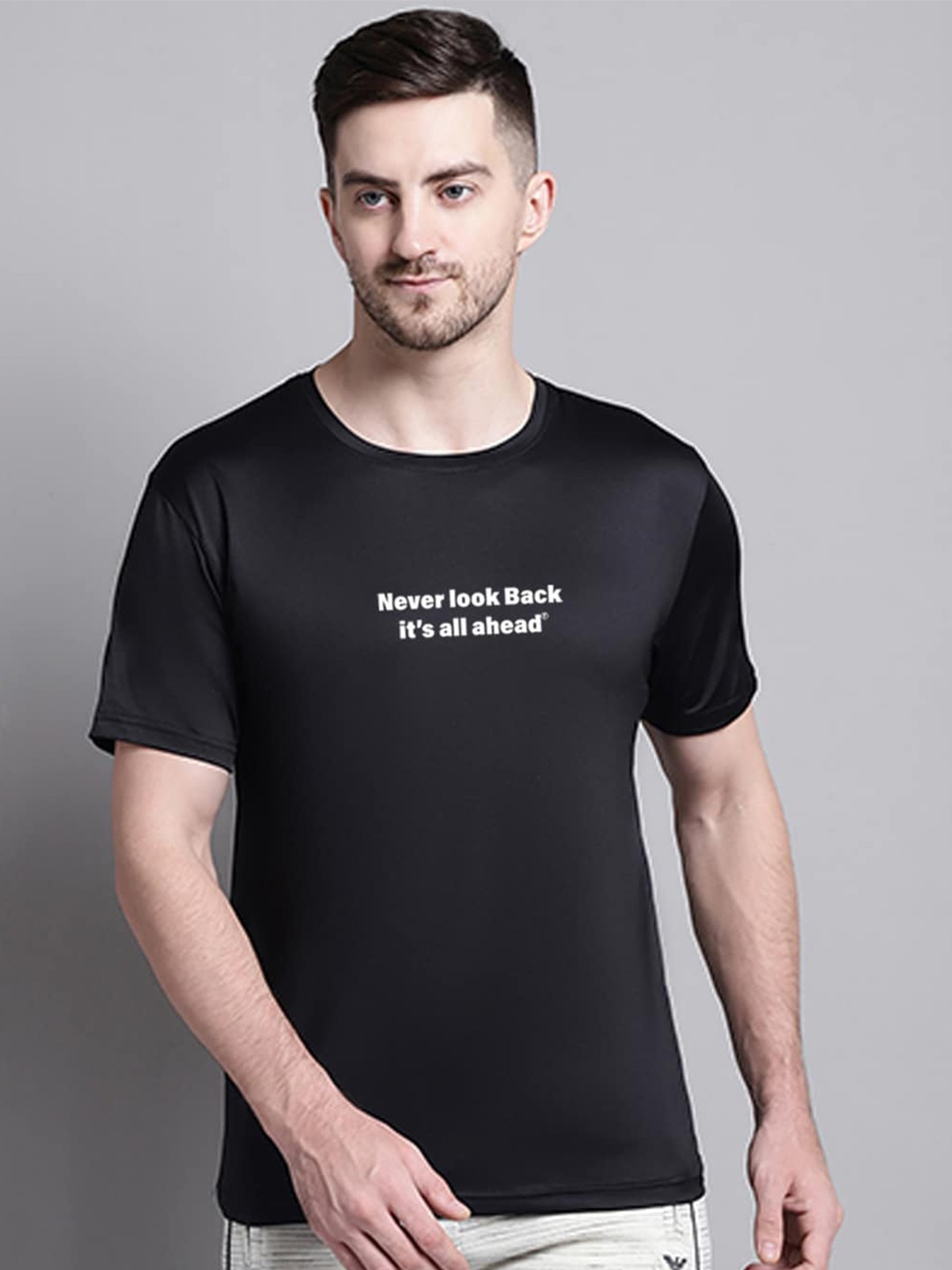 Friskers Typography Printed Slim Fit Casual T-shirt, Black