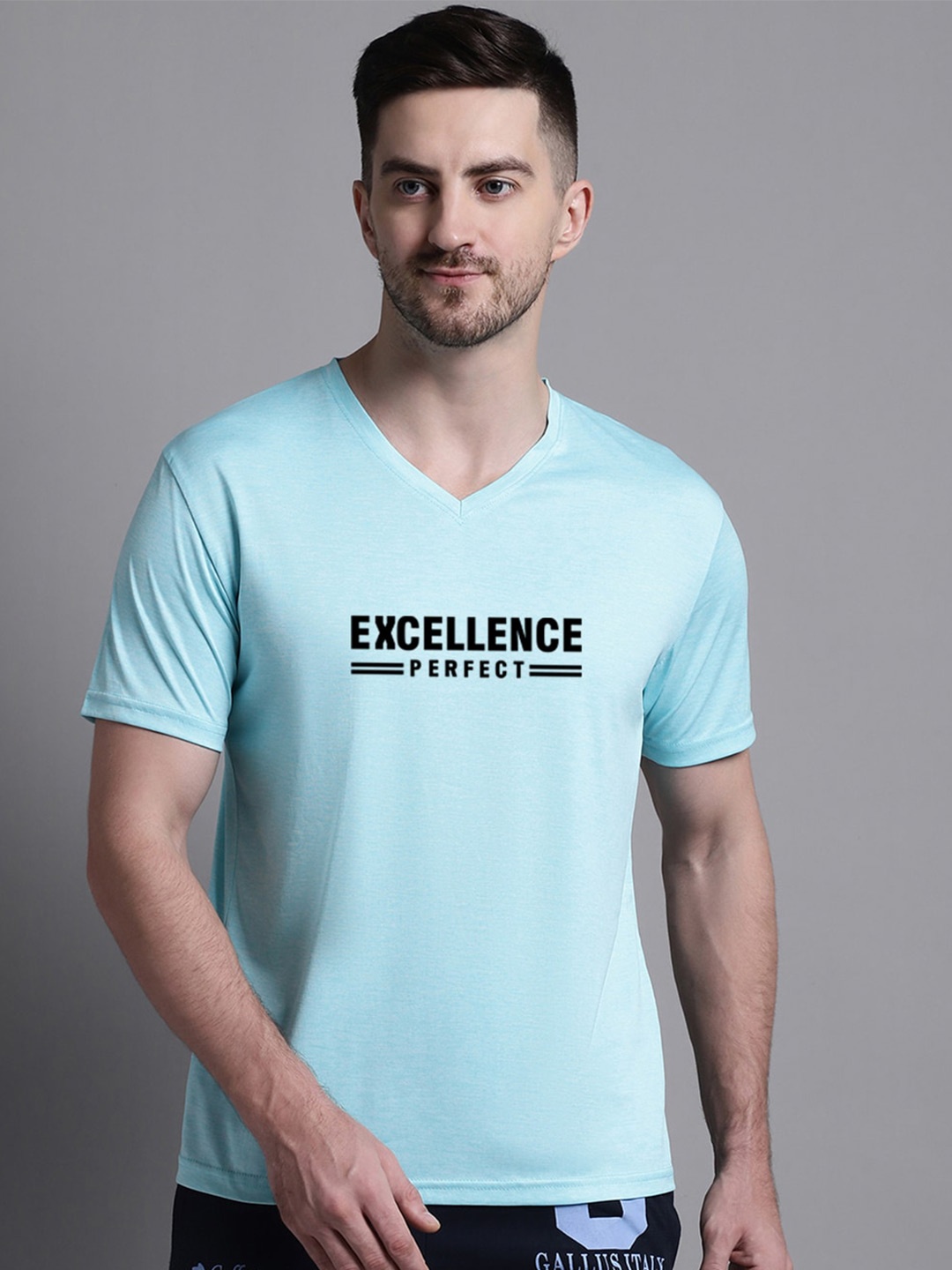 

Friskers Typography Printed V-Neck Short Sleeve Slim Fit Regular T-shirt, Turquoise blue