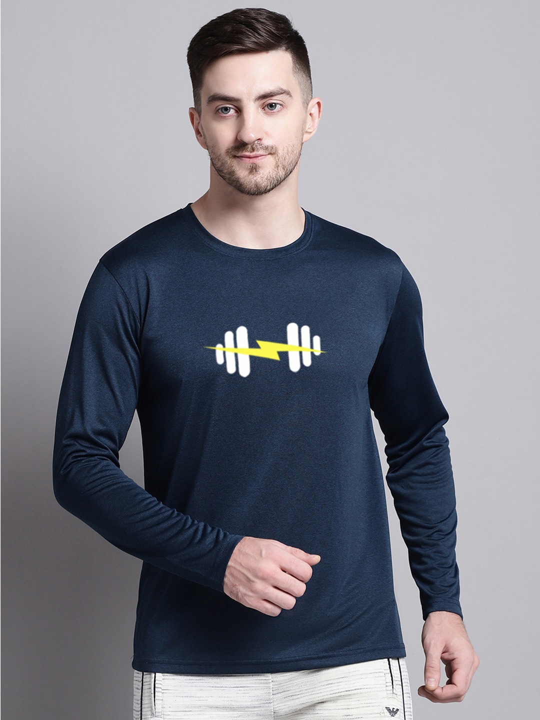 Friskers Graphic Printed Raglan Sleeves Slim Fit Sports T-shirt, Navy blue