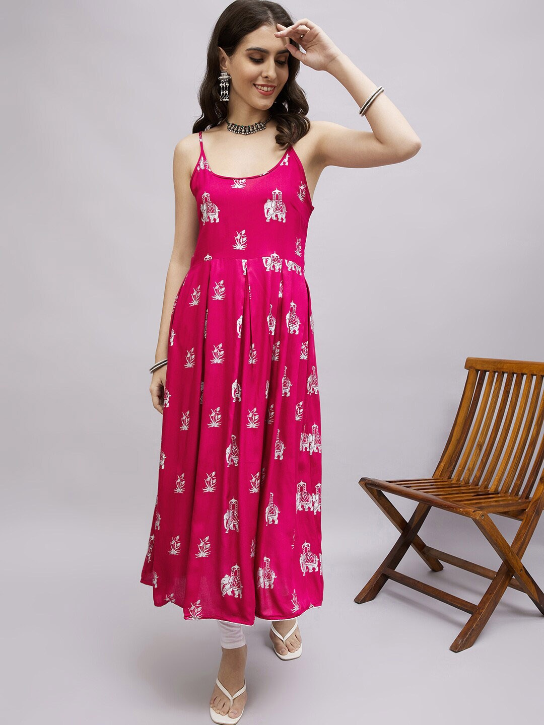 HERE&NOW Pink Ethnic Motif Printed A-Line Kurta