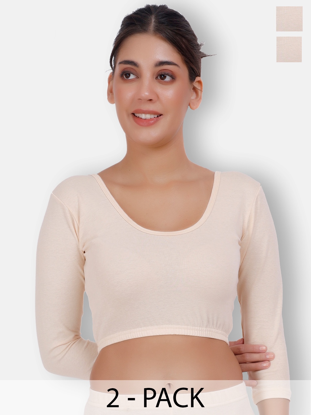 

SELFCARE Pack Of 2 Thermal Crop Tops, Beige