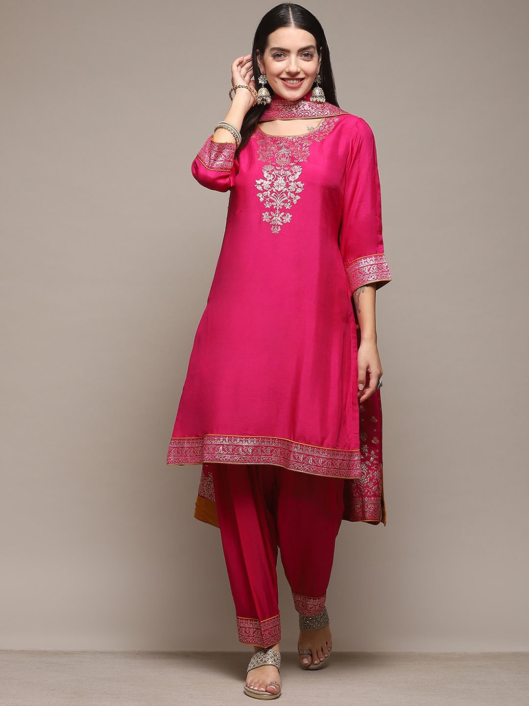 

Biba Floral Woven Design Regular Kurta with Salwar & With Dupatta, Fuchsia