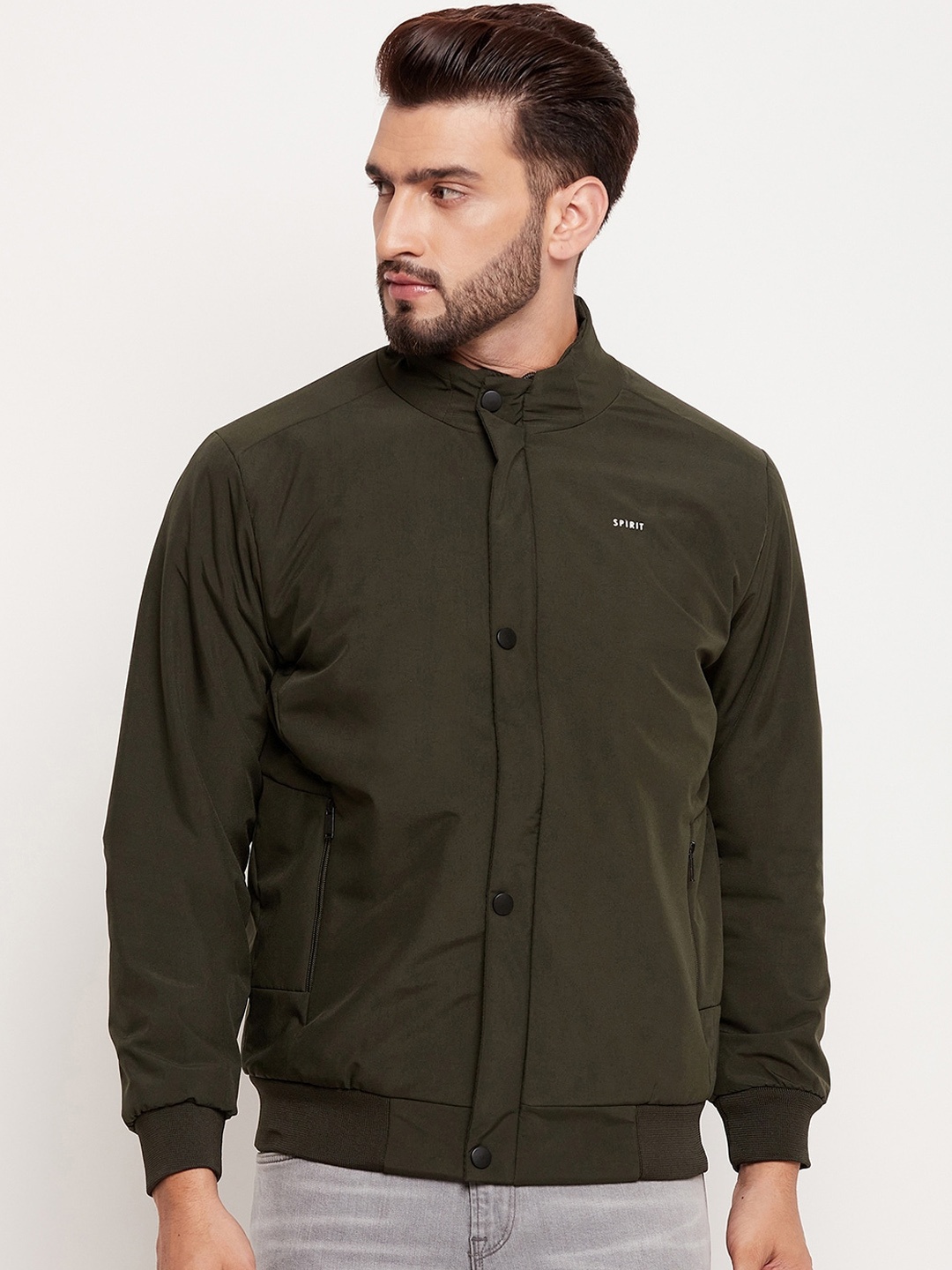 

Spirit Mock Collar Lightweight Longline Bomber Jacket, Olive