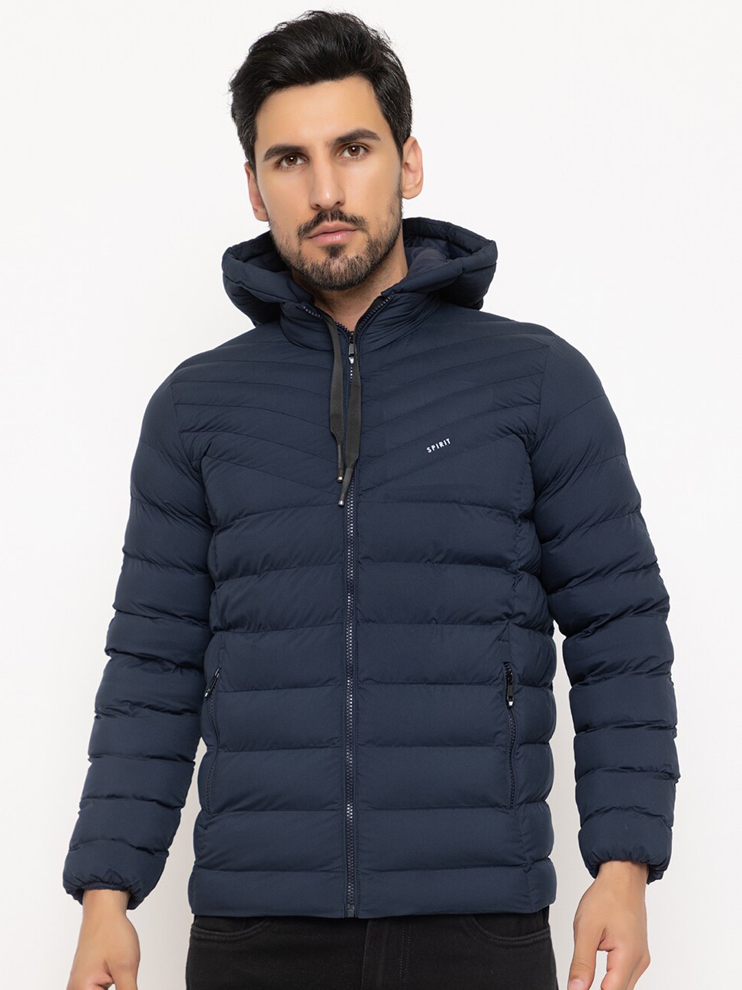 

Spirit Hooded Lightweight Puffer Jacket With Zip Detail, Navy blue
