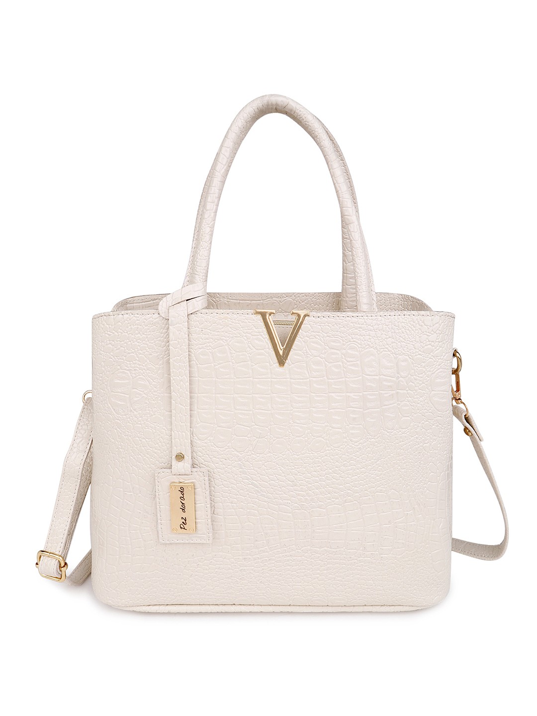 

Pez dorado Textured Structured Handheld Bag, White