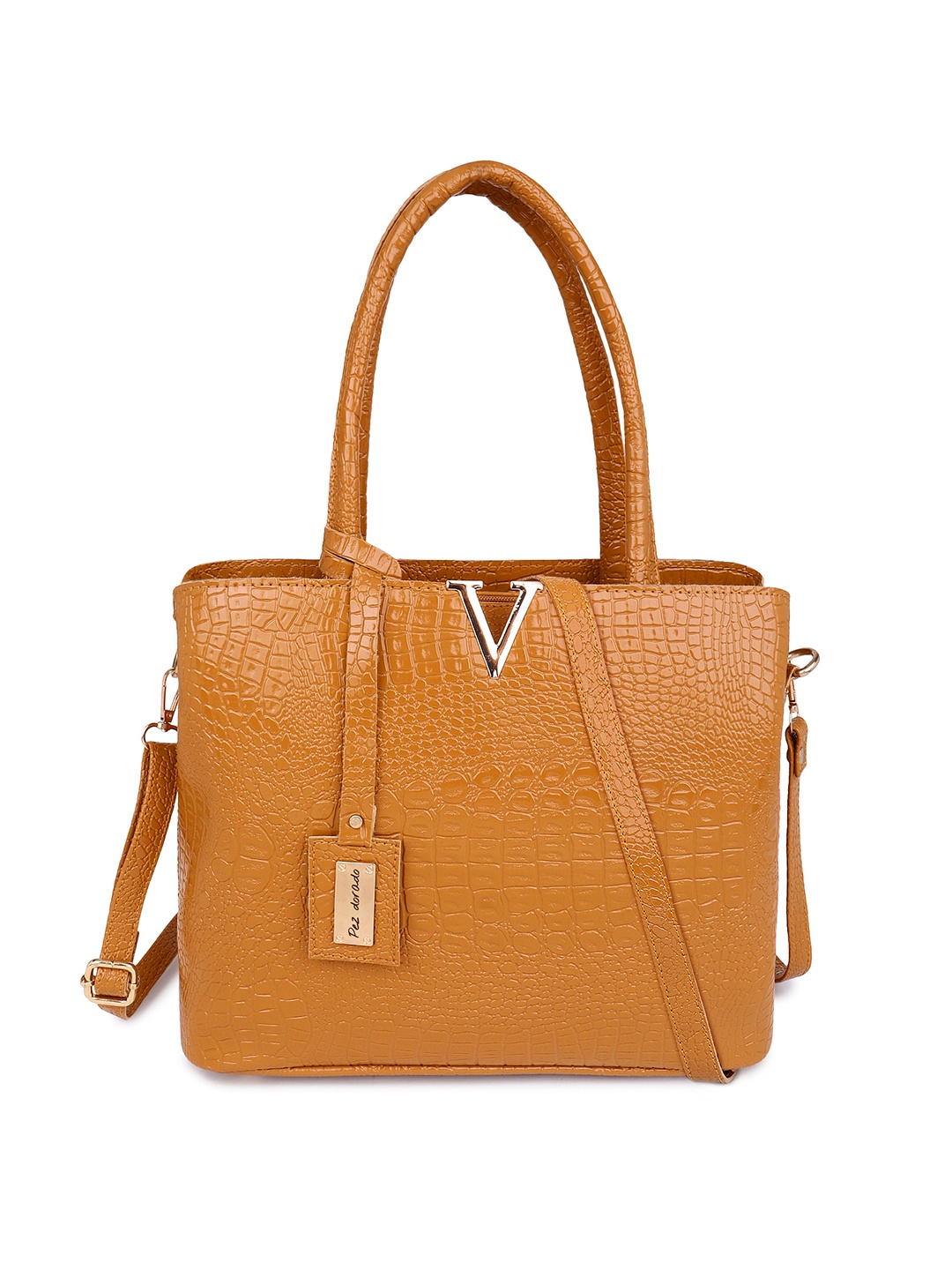 

Pez dorado Textured Structured Handheld Bag, Mustard
