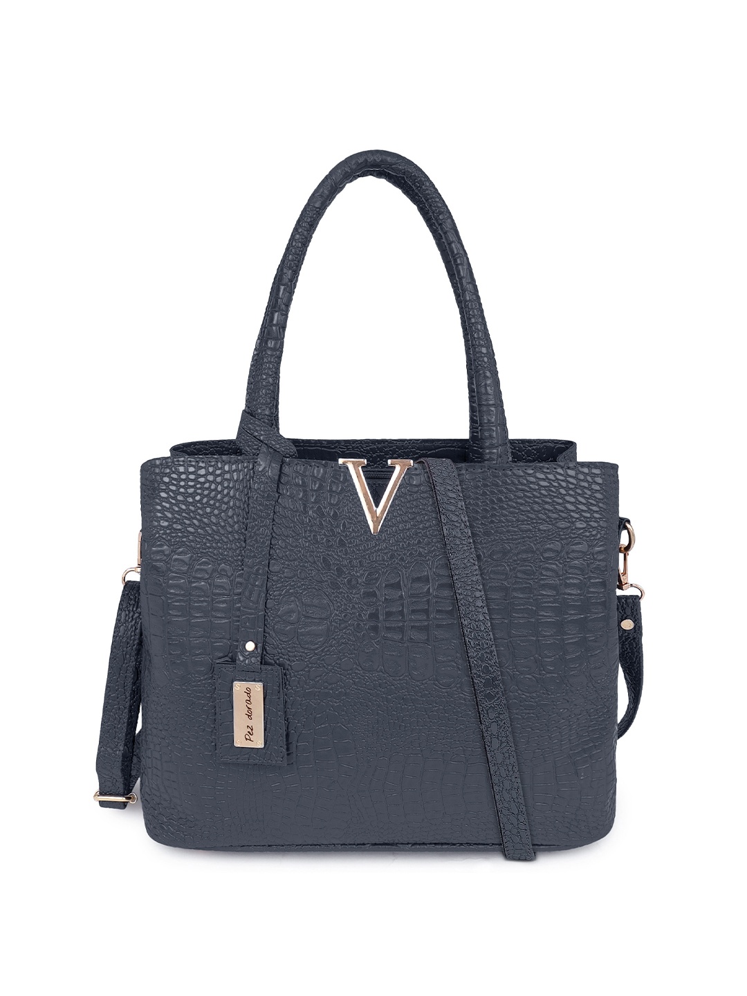 

Pez dorado Textured PU Structured Handheld Bag, Grey