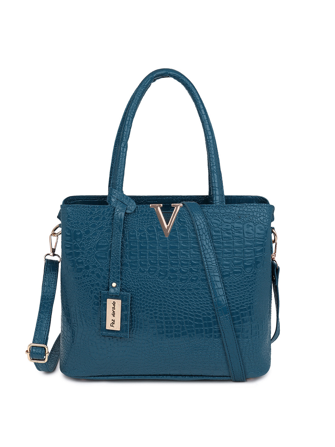

Pez dorado Textured Structured Handheld Bag, Turquoise blue