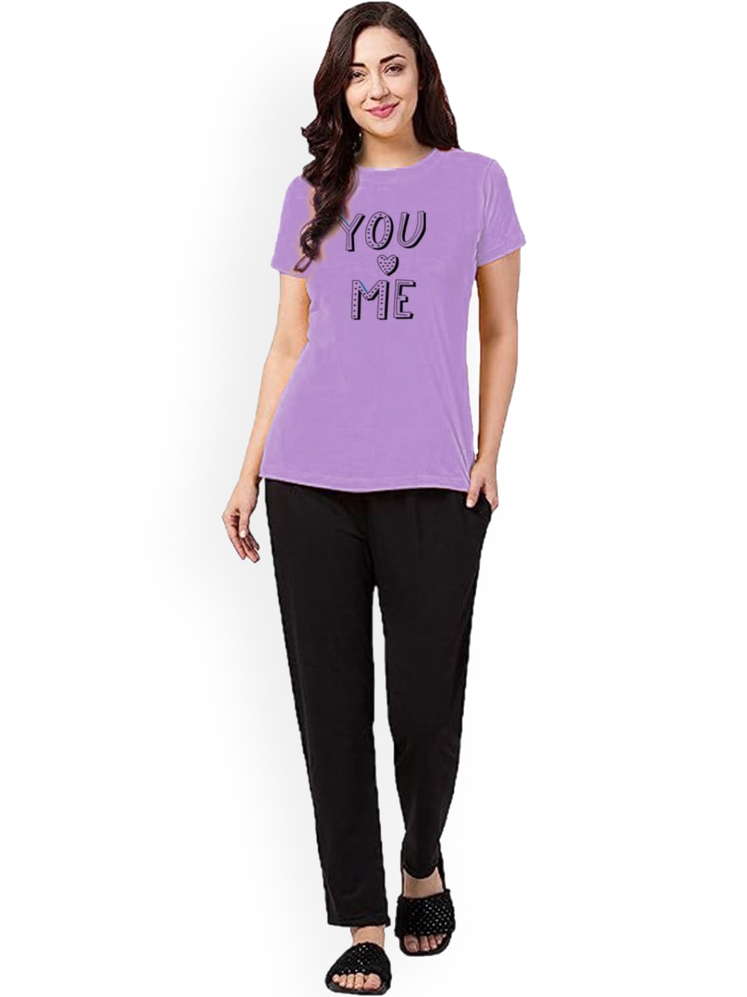 

BETTER THINK Typography Printed Pure Cotton T-shirt With Pyjama, Lavender
