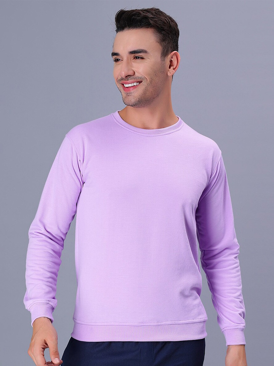 

Mad Over Print Round Neck Fleece Pullover Sweatshirt, Lavender